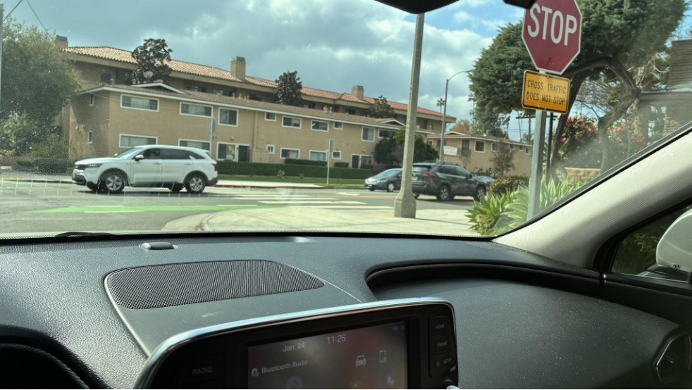 Driver point of view from stop line toward Cordova Street